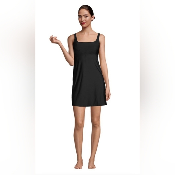 Lands' End Womens Tummy Control UPF 50 Square Neckline Swim Dress Size 10L - Picture 1 of 11